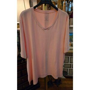 WT #1089 Womens 2XL Pullover Peach Short Sleeve Tunic With Side Slits